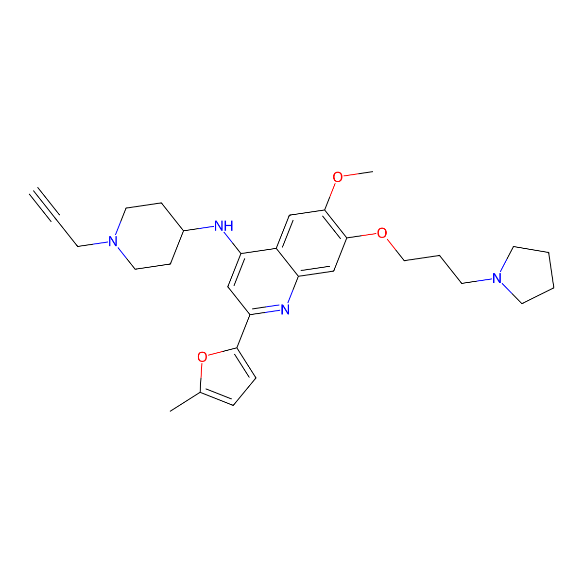 6-Methoxy-2-(5-methylfuran-2-YL)-N-(1-(prop-2-YN-1-YL)piperidin-4-YL)-7-(3-(pyrrolidin-1-YL)propoxy)quinolin-4-amine molecular structure, CAS 3049389-22-9