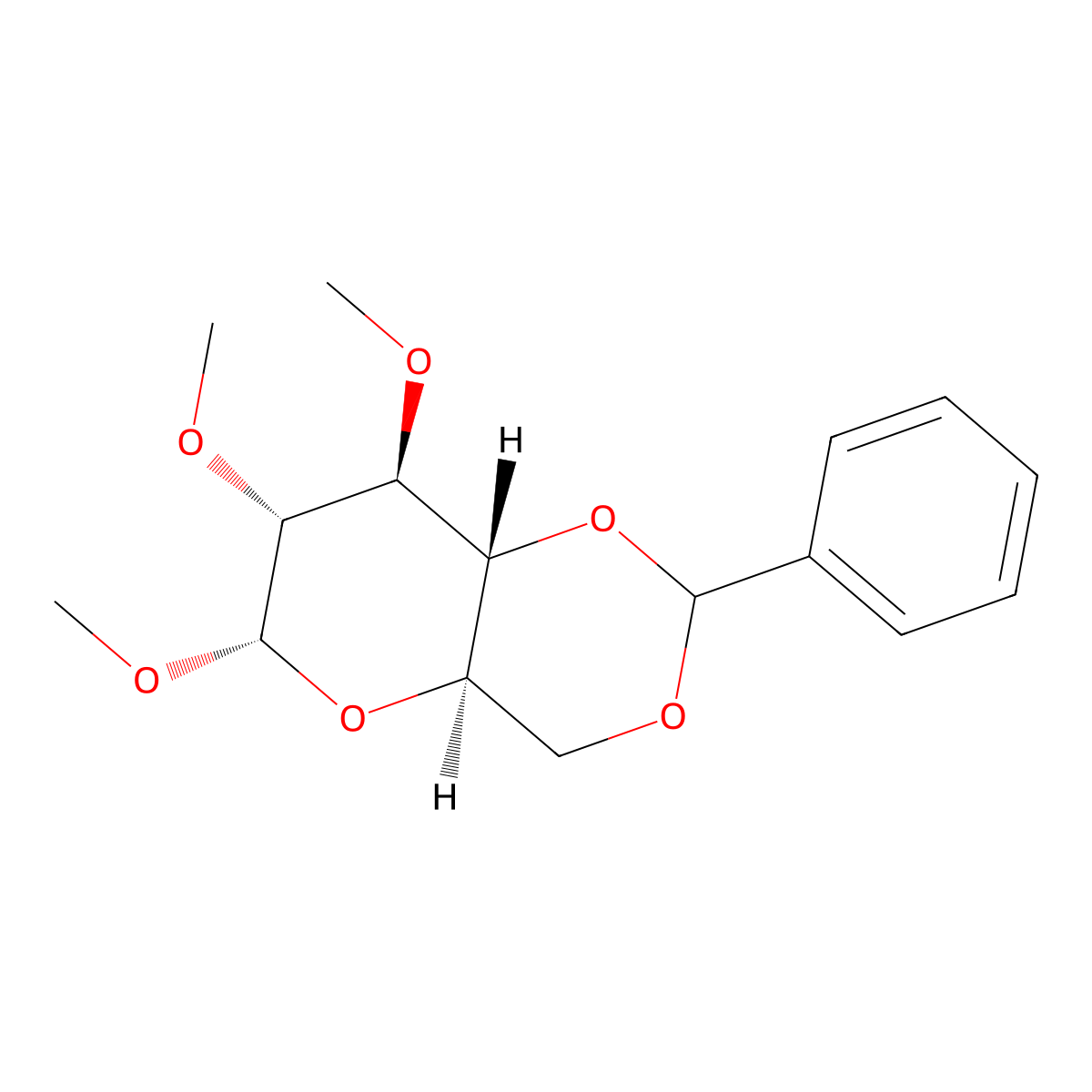 Methyl 4,6-O-benzylidene-2,3-di(O-methyl)-alpha-D-glucopyranoside molecular structure, CAS 3051-89-6