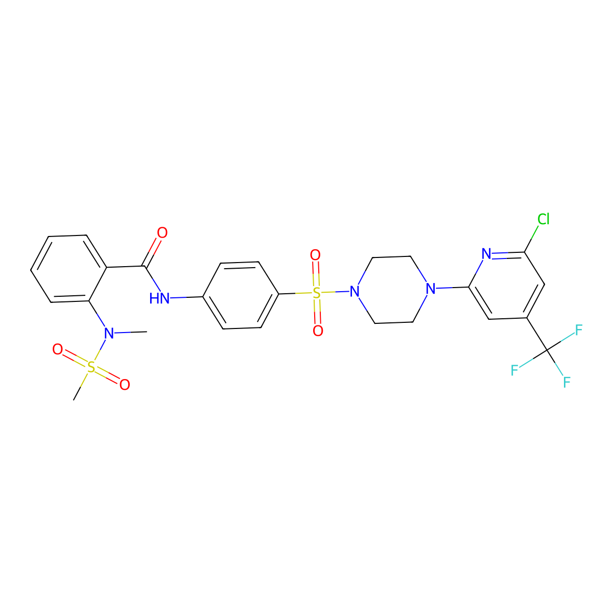 N-[4-[4-[6-chloro-4-(trifluoromethyl)-2-pyridinyl]piperazin-1-yl]sulfonylphenyl]-2-[methyl(methylsulfonyl)amino]benzamide molecular structure, CAS 3053068-92-8