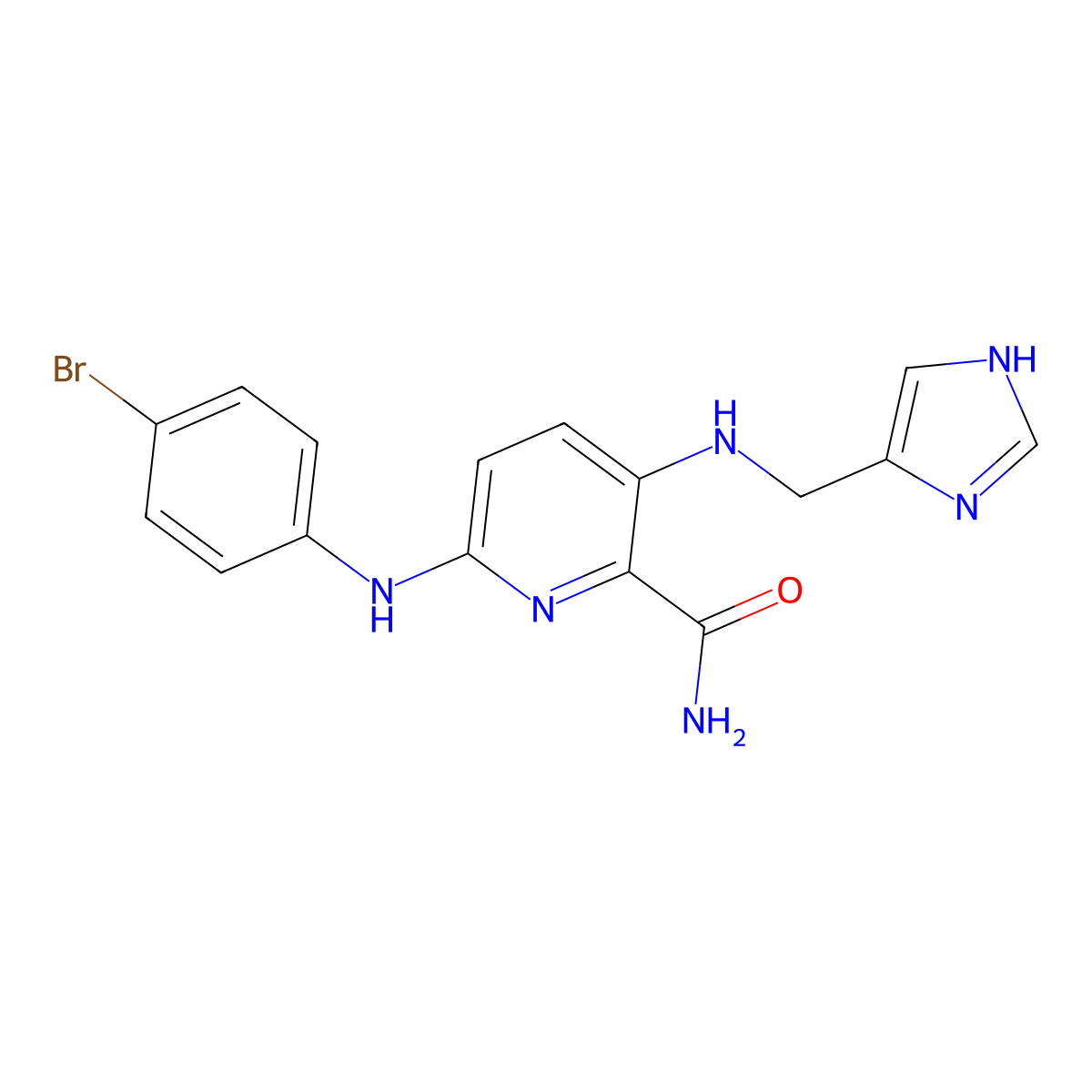 3-(((1H-Imidazol-4-YL)methyl)amino)-6-((4-bromophenyl)amino)picolinamide molecular structure, CAS 3053111-26-2