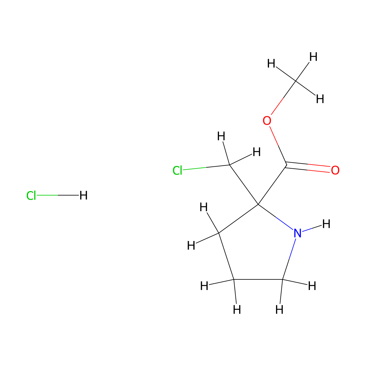 Methyl 2-(chloromethyl)pyrrolidine-2-carboxylate hydrochloride molecular structure, CAS 3053111-30-8