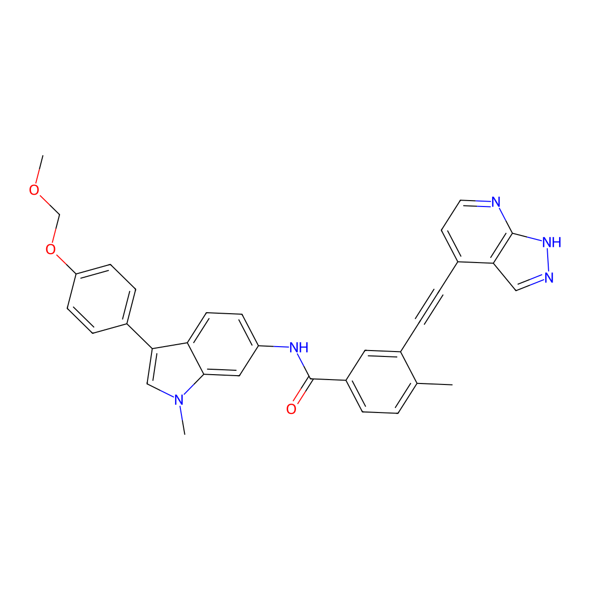 N-[3-[4-(methoxymethoxy)phenyl]-1-methylindol-6-yl]-4-methyl-3-[2-(1H-pyrazolo[3,4-b]pyridin-4-yl)ethynyl]benzamide molecular structure, CAS 3053223-31-4