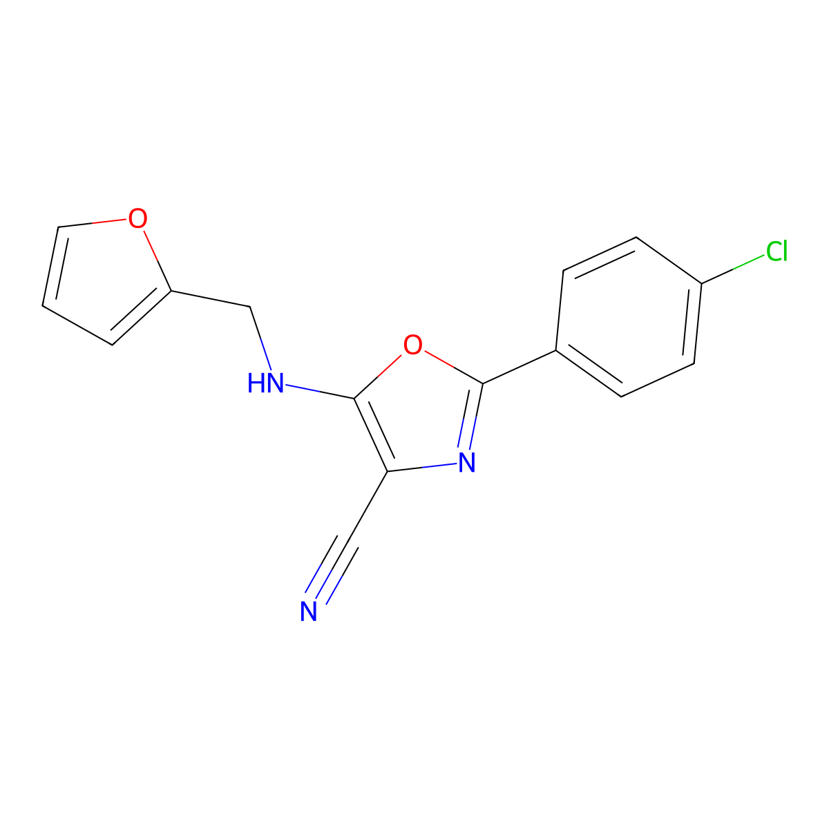 2-(4-Chlorophenyl)-5-(furan-2-ylmethylamino)-1,3-oxazole-4-carbonitrile molecular structure, CAS 305330-98-7