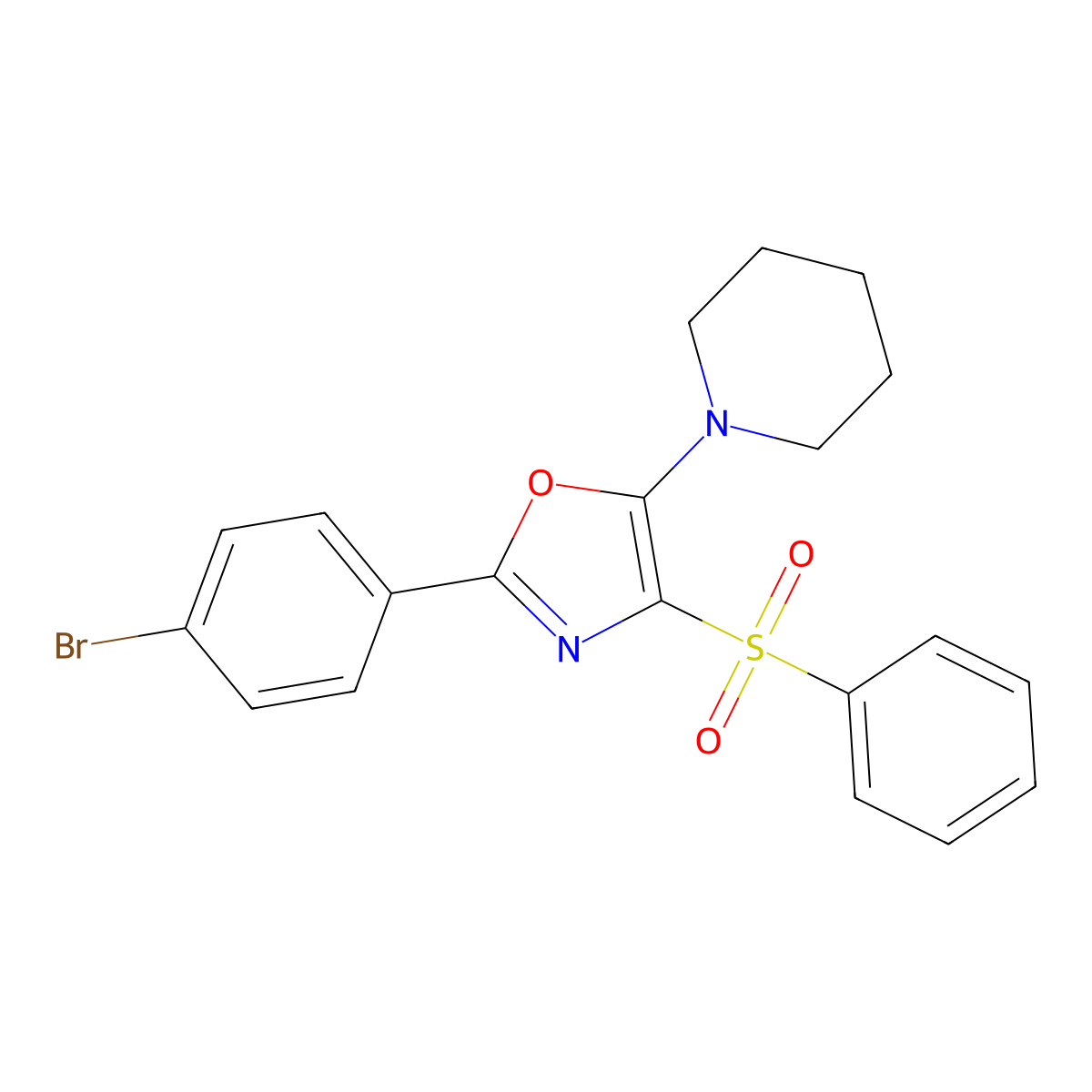 2-(4-Bromophenyl)-4-(phenylsulfonyl)-5-(piperidin-1-yl)oxazole molecular structure, CAS 305331-04-8