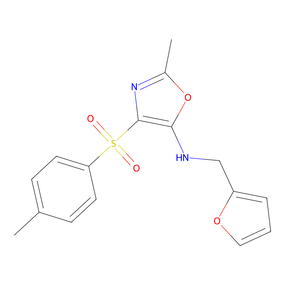 N-(furan-2-ylmethyl)-2-methyl-4-tosyloxazol-5-amine molecular structure, CAS 305331-30-0