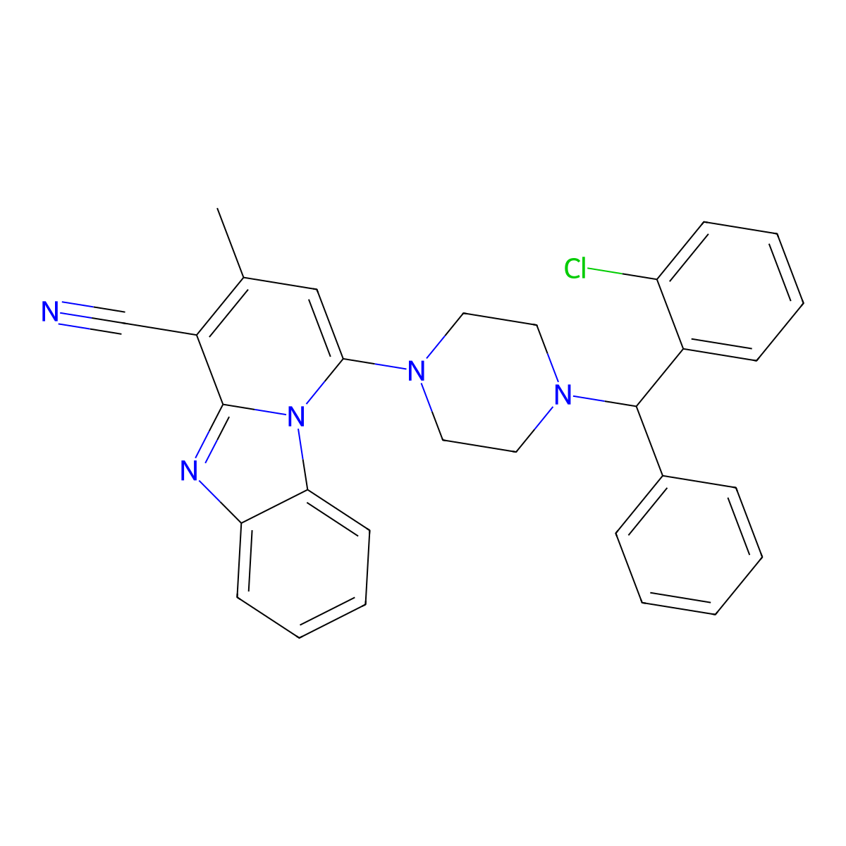 1-[4-[(2-Chlorophenyl)-phenylmethyl]piperazin-1-yl]-3-methylpyrido[1,2-a]benzimidazole-4-carbonitrile molecular structure, CAS 305331-41-3