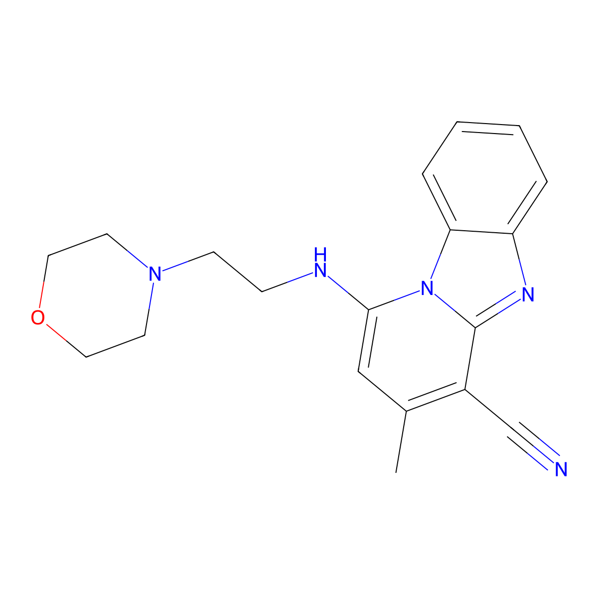 11-Methyl-13-{[2-(morpholin-4-yl)ethyl]amino}-1,8-diazatricyclo[7.4.0.0^{2,7}]trideca-2(7),3,5,8,10,12-hexaene-10-carbonitrile molecular structure, CAS 305331-49-1