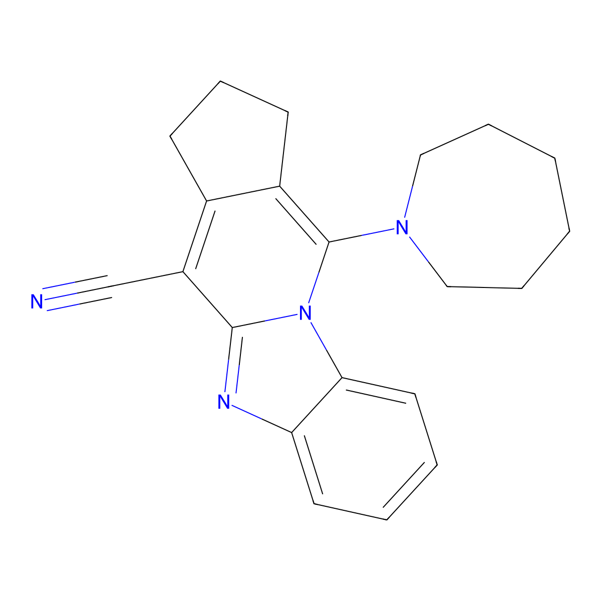 11-(azepan-1-yl)-2,3-dihydro-1H-benzo[4,5]imidazo[1,2-a]cyclopenta[d]pyridine-4-carbonitrile molecular structure, CAS 305331-72-0