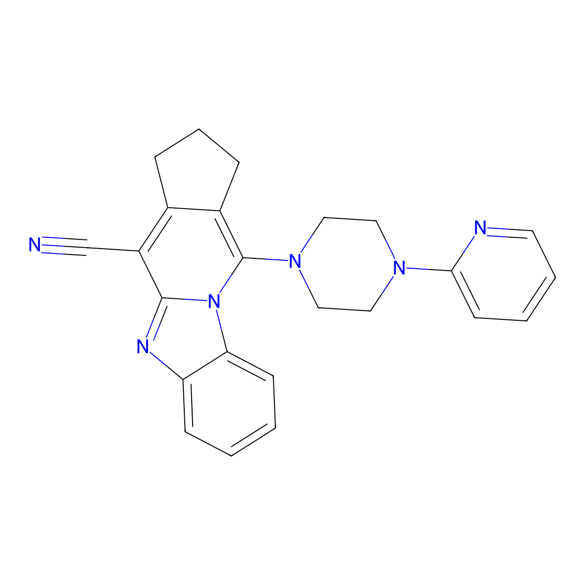 11-(4-(pyridin-2-yl)piperazin-1-yl)-2,3-dihydro-1H-benzo[4,5]imidazo[1,2-a]cyclopenta[d]pyridine-4-carbonitrile molecular structure, CAS 305331-78-6