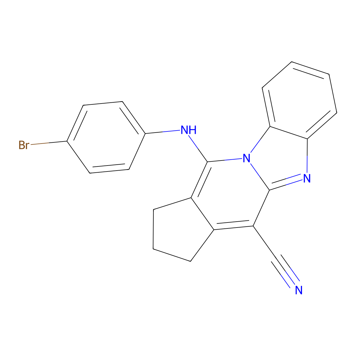 11-((4-bromophenyl)amino)-2,3-dihydro-1H-benzo[4,5]imidazo[1,2-a]cyclopenta[d]pyridine-4-carbonitrile molecular structure, CAS 305331-97-9