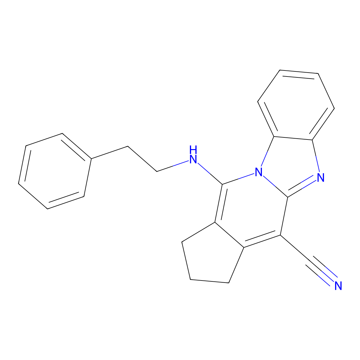 16-[(2-Phenylethyl)amino]-1,8-diazatetracyclo[7.7.0.0^{2,7}.0^{11,15}]hexadeca-2(7),3,5,8,10,15-hexaene-10-carbonitrile molecular structure, CAS 305331-99-1