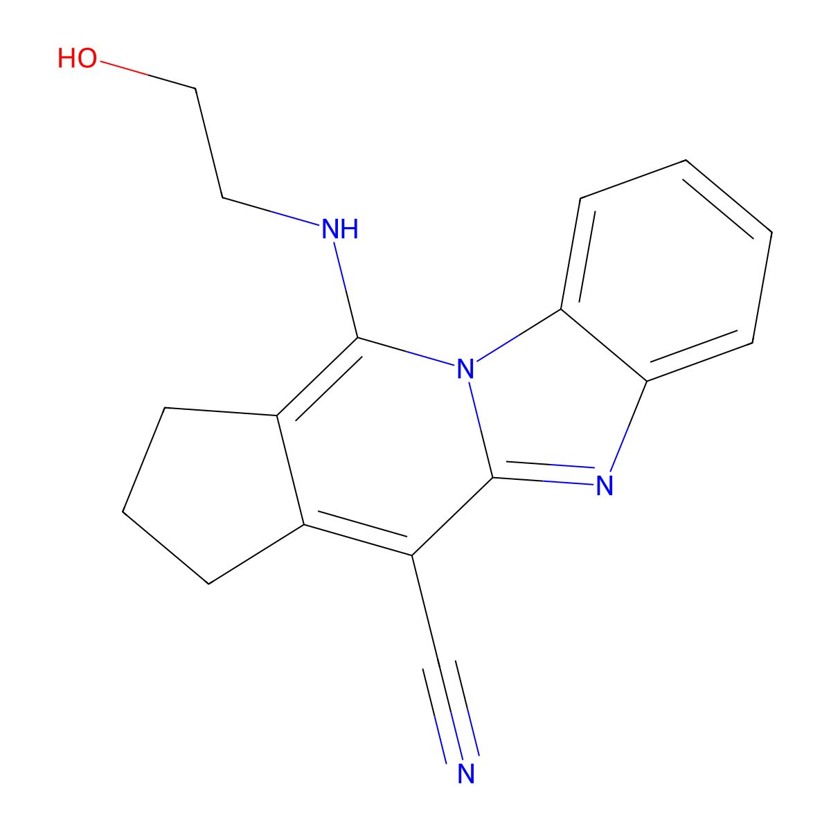 11-((2-hydroxyethyl)amino)-2,3-dihydro-1H-benzo[4,5]imidazo[1,2-a]cyclopenta[d]pyridine-4-carbonitrile molecular structure, CAS 305332-03-0