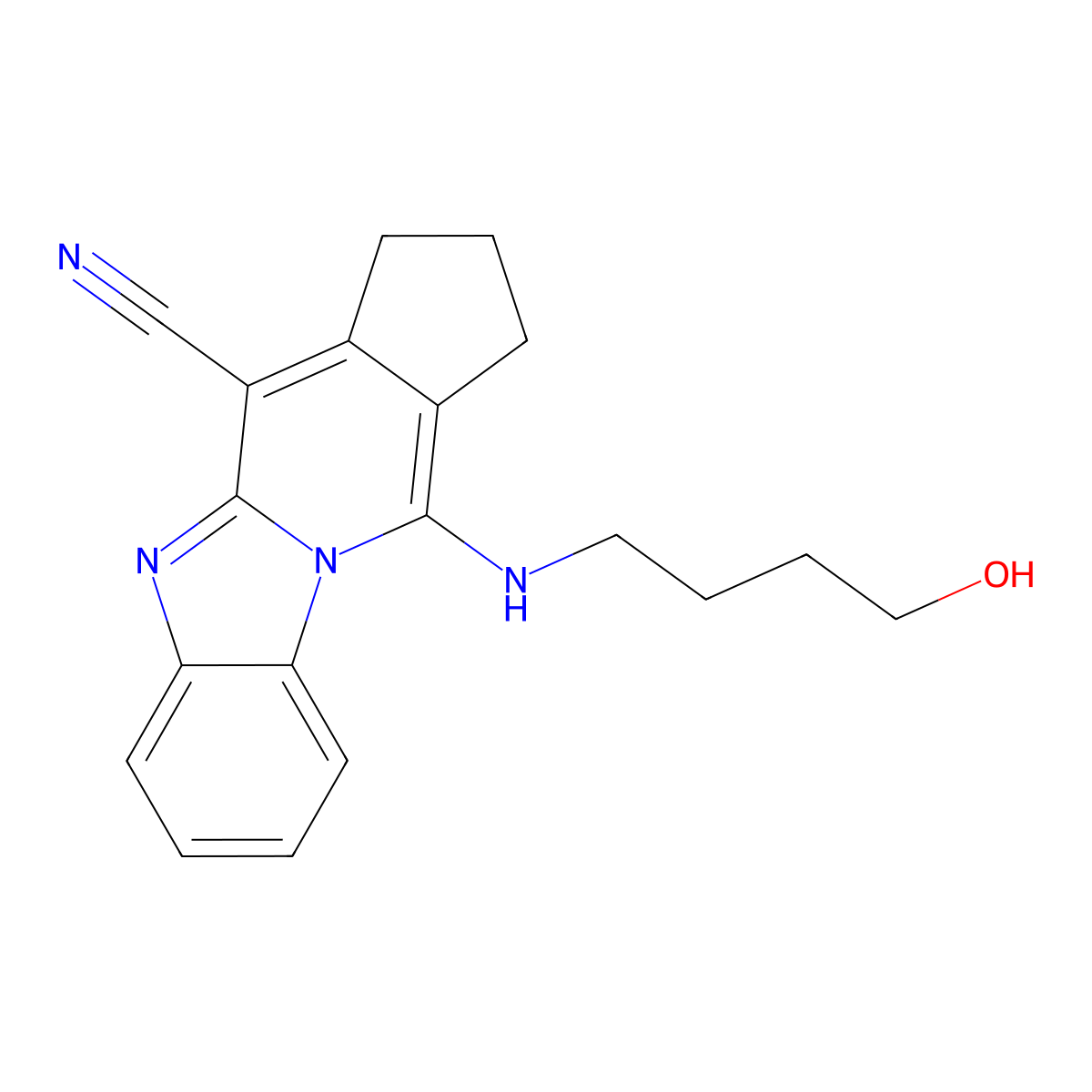 11-((4-hydroxybutyl)amino)-2,3-dihydro-1H-benzo[4,5]imidazo[1,2-a]cyclopenta[d]pyridine-4-carbonitrile molecular structure, CAS 305332-15-4