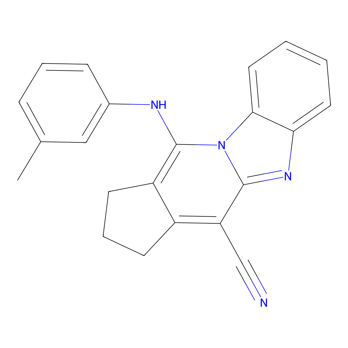 11-(m-tolylamino)-2,3-dihydro-1H-benzo[4,5]imidazo[1,2-a]cyclopenta[d]pyridine-4-carbonitrile molecular structure, CAS 305332-25-6