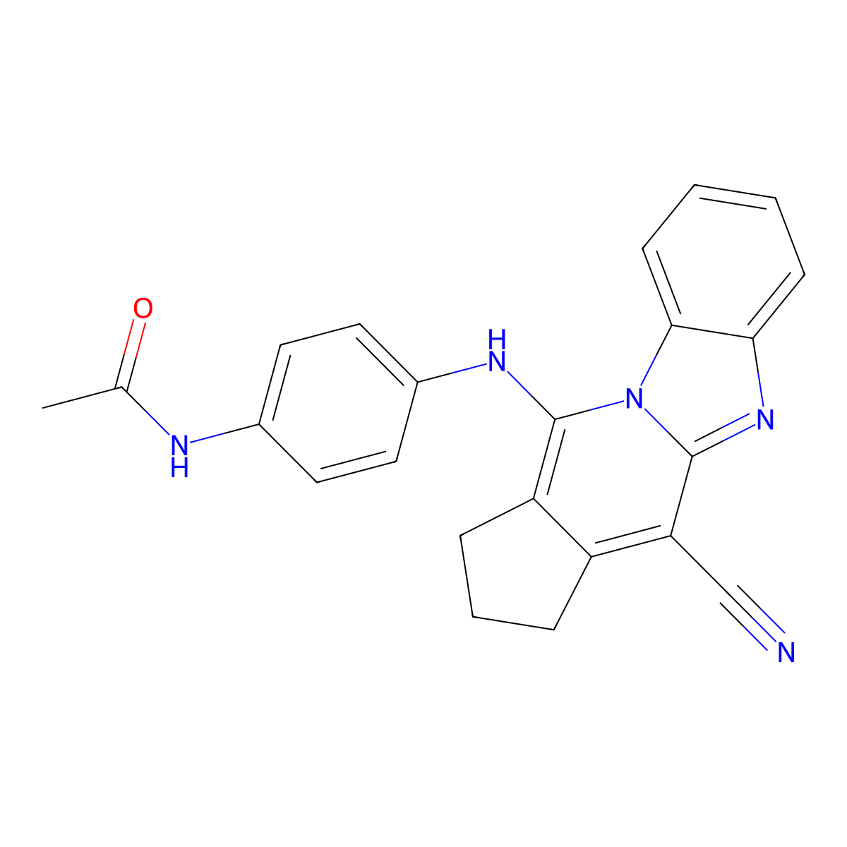 N-(4-((4-cyano-2,3-dihydro-1H-benzo[4,5]imidazo[1,2-a]cyclopenta[d]pyridin-11-yl)amino)phenyl)acetamide molecular structure, CAS 305332-27-8