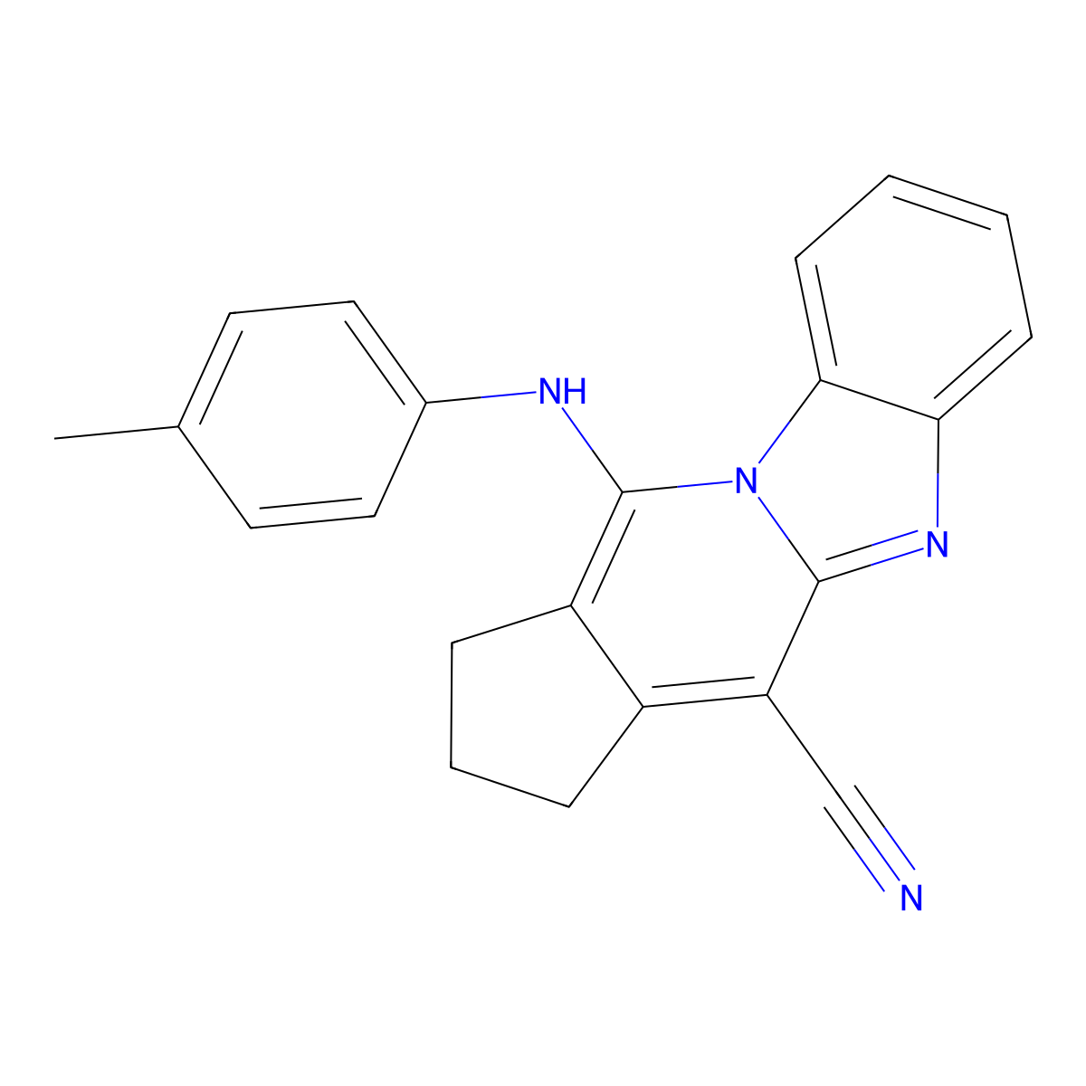 11-(p-tolylamino)-2,3-dihydro-1H-benzo[4,5]imidazo[1,2-a]cyclopenta[d]pyridine-4-carbonitrile molecular structure, CAS 305332-32-5