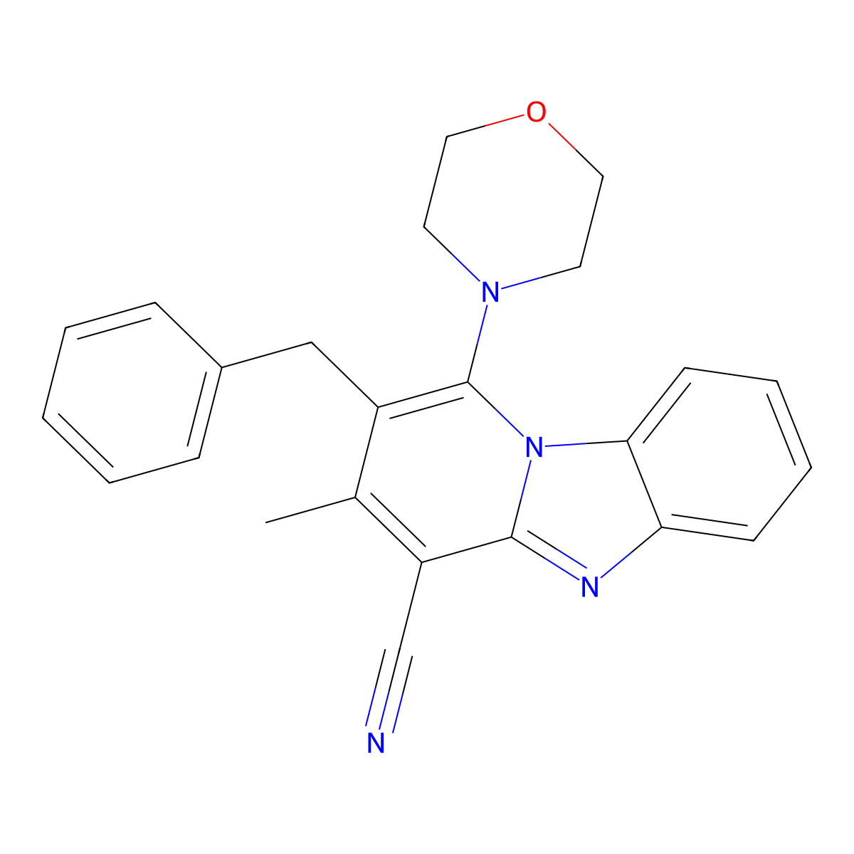 2-Benzyl-3-methyl-1-morpholin-4-ylpyrido[1,2-a]benzimidazole-4-carbonitrile molecular structure, CAS 305332-40-5