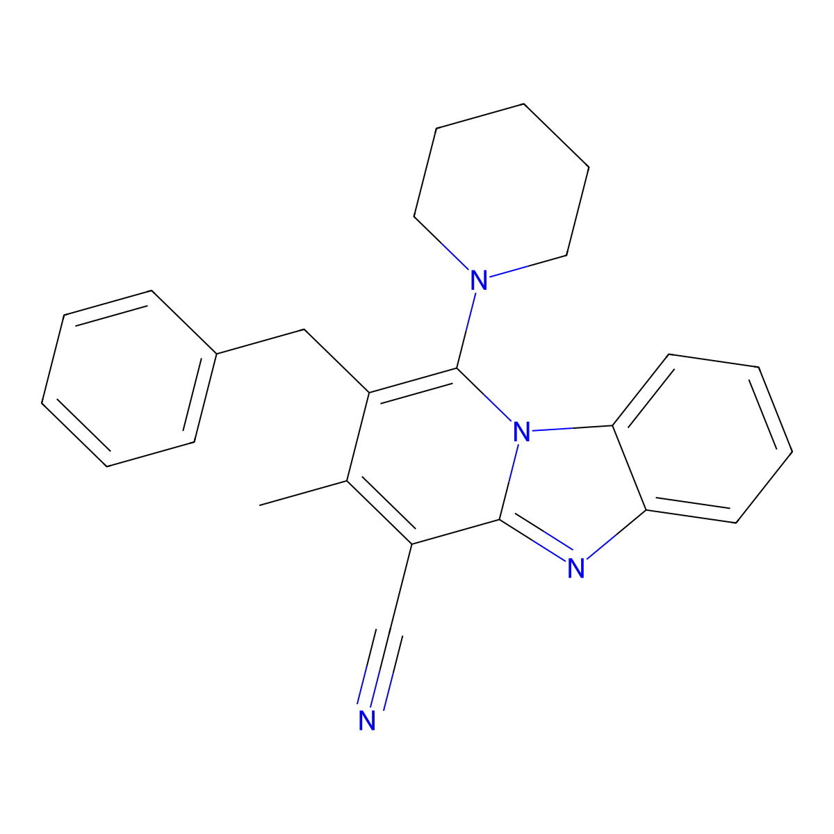 2-Benzyl-3-methyl-1-(1-piperidinyl)pyrido[1,2-a]benzimidazole-4-carbonitrile molecular structure, CAS 305332-42-7