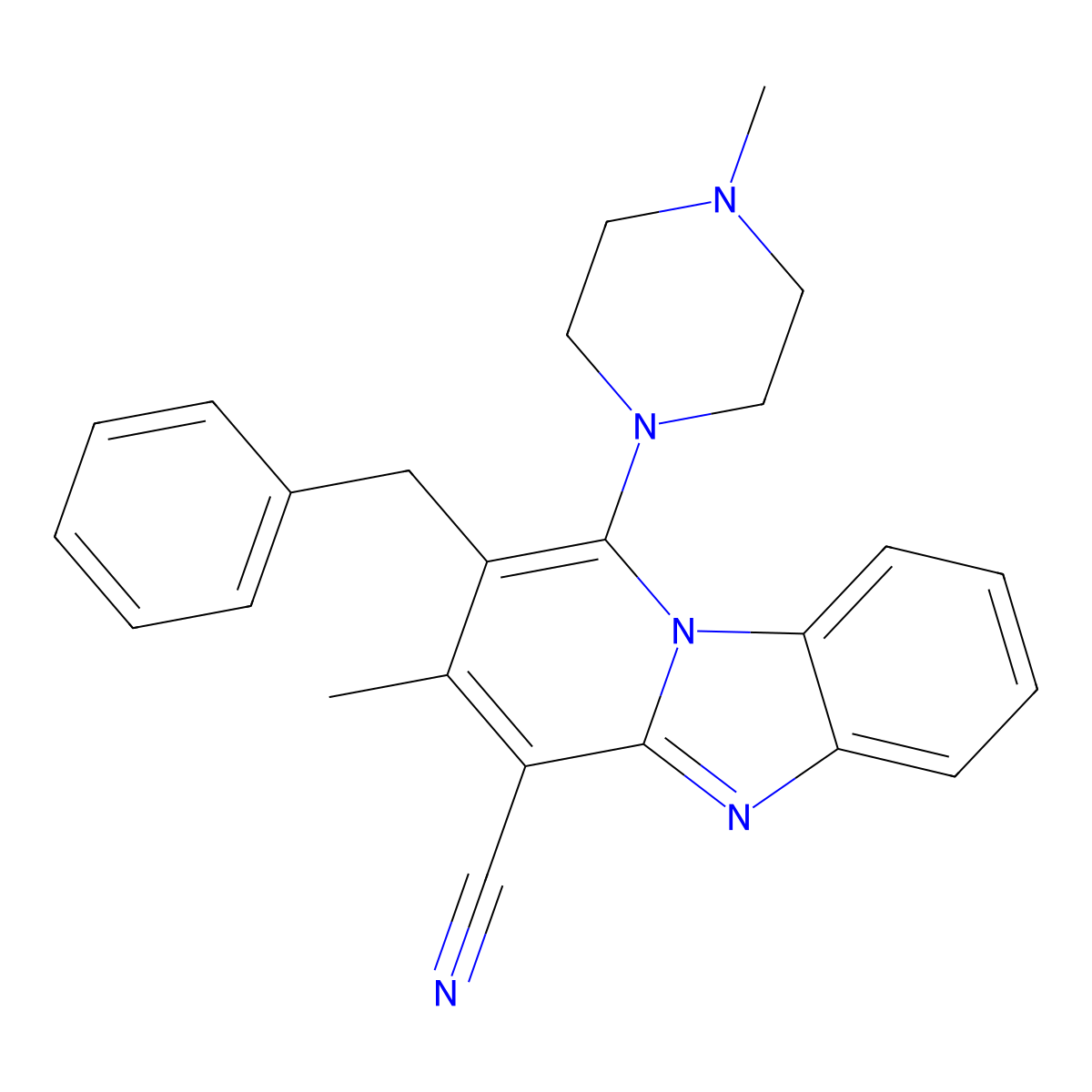 2-Benzyl-3-methyl-1-(4-methylpiperazin-1-yl)pyrido[1,2-a]benzimidazole-4-carbonitrile molecular structure, CAS 305332-52-9