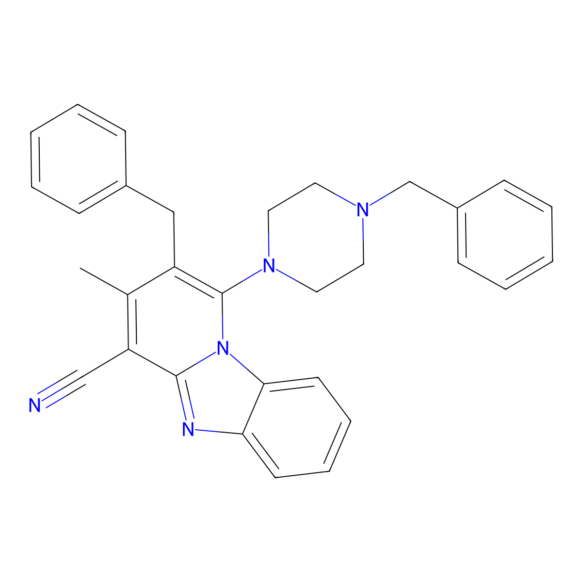 2-Benzyl-1-(4-benzylpiperazin-1-yl)-3-methylpyrido[1,2-a]benzimidazole-4-carbonitrile molecular structure, CAS 305332-54-1