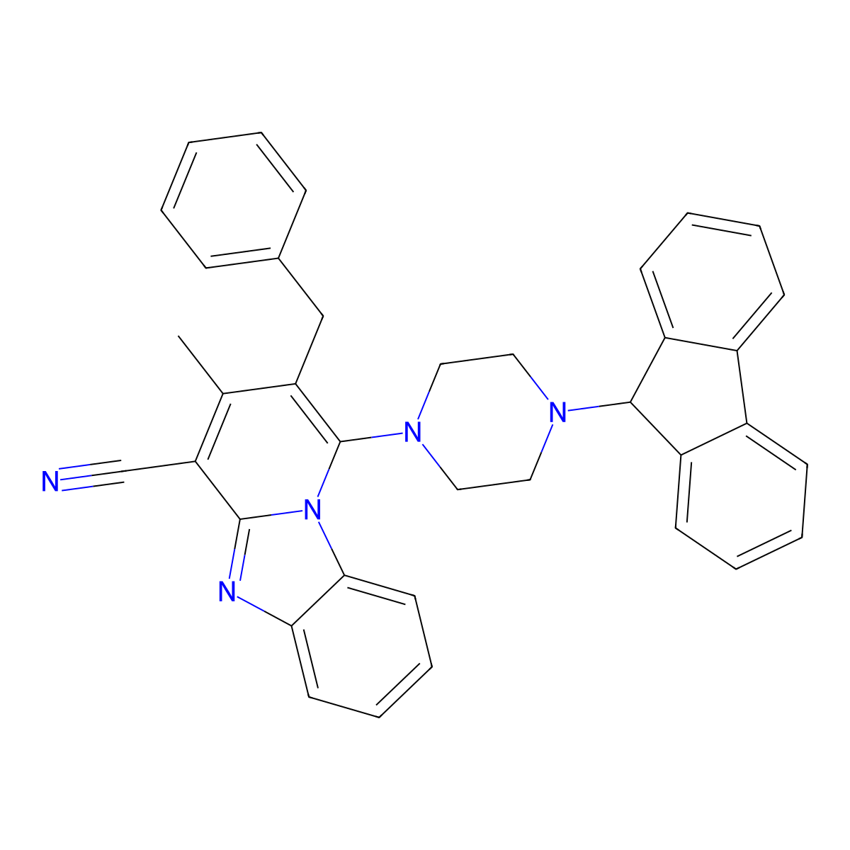 2-benzyl-1-[4-(9H-fluoren-9-yl)piperazin-1-yl]-3-methylpyrido[1,2-a]benzimidazole-4-carbonitrile molecular structure, CAS 305332-58-5