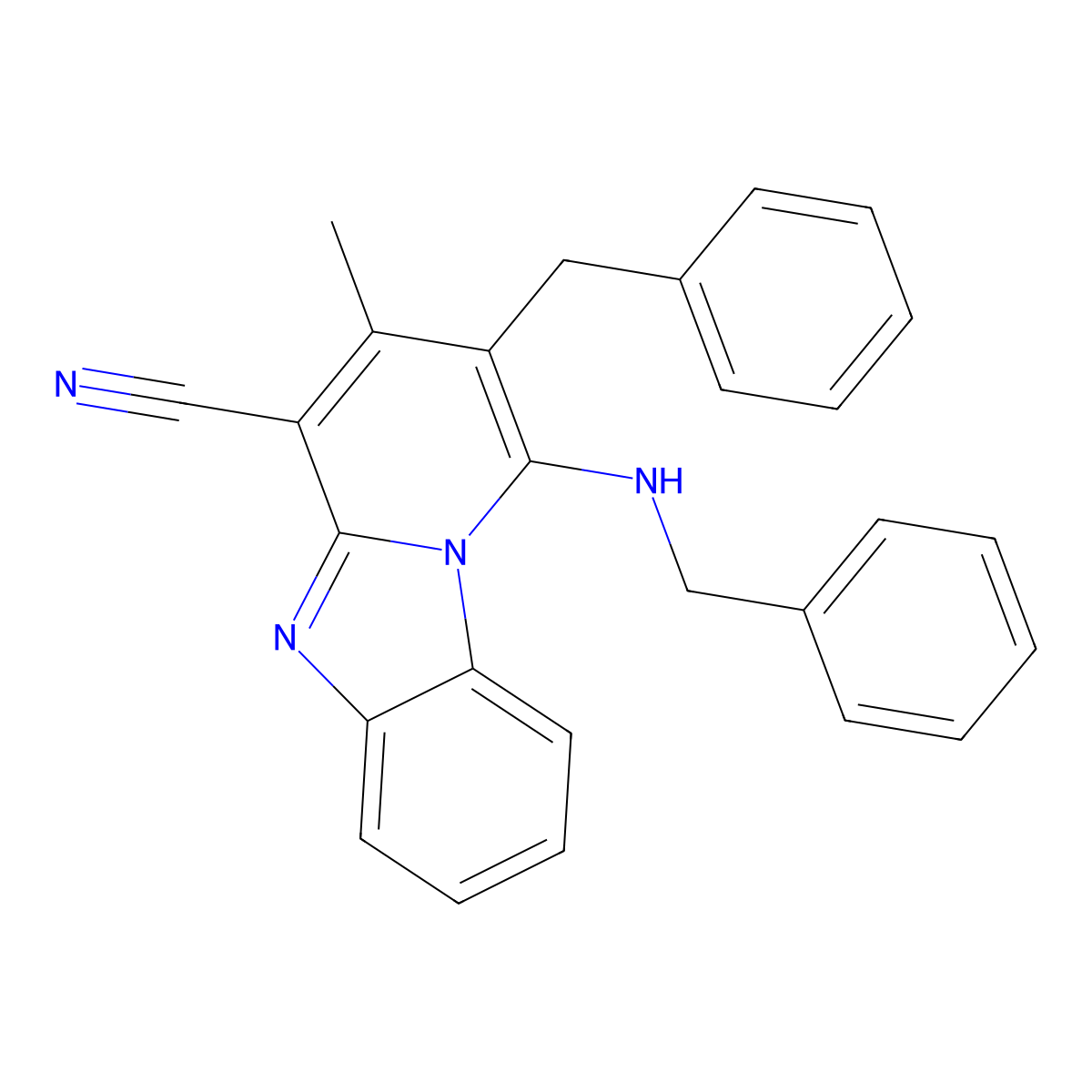 2-Benzyl-1-(benzylamino)-3-methylpyrido[1,2-a]benzimidazole-4-carbonitrile molecular structure, CAS 305332-60-9
