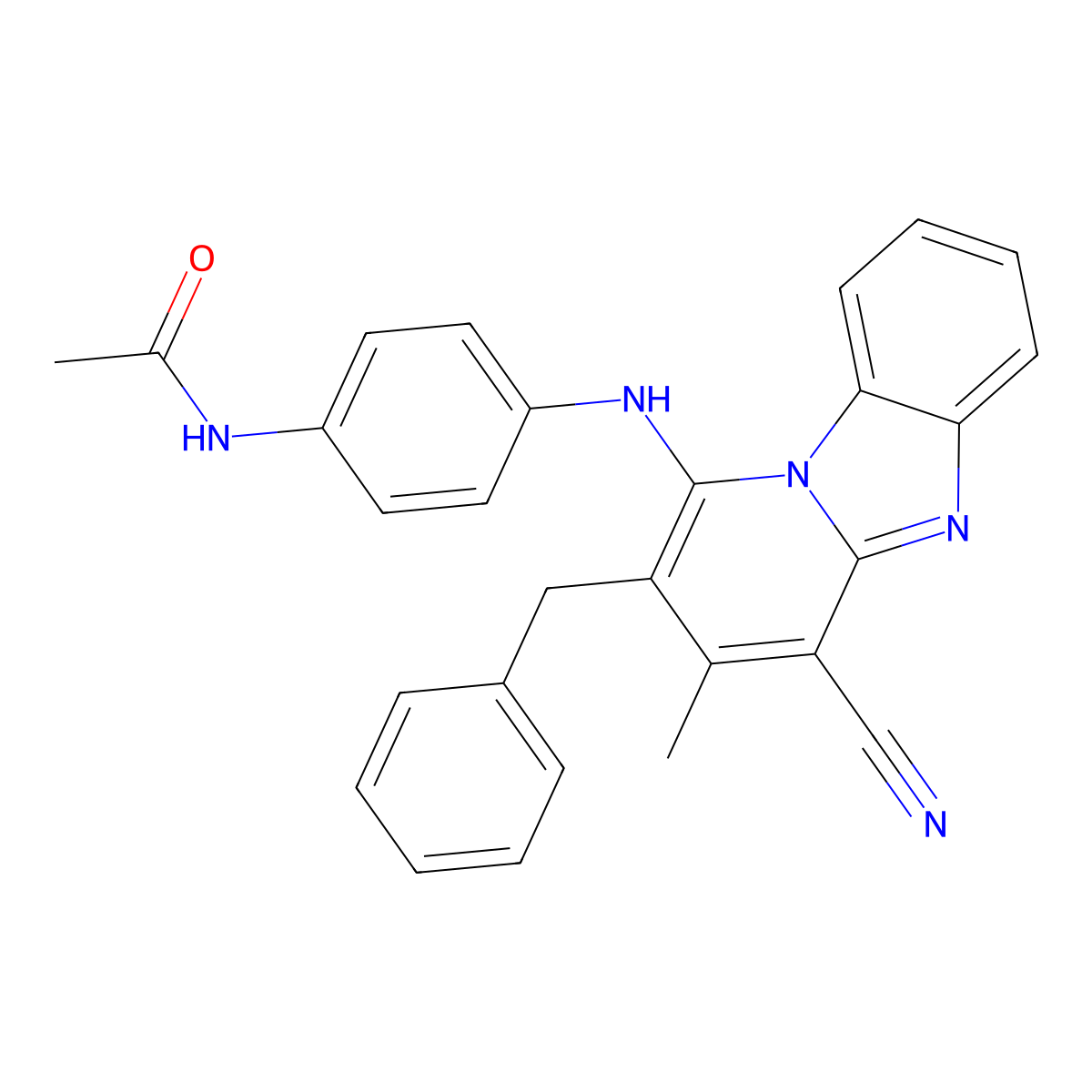 N-{4-[(2-benzyl-4-cyano-3-methylpyrido[1,2-a]benzimidazol-1-yl)amino]phenyl}acetamide molecular structure, CAS 305332-96-1