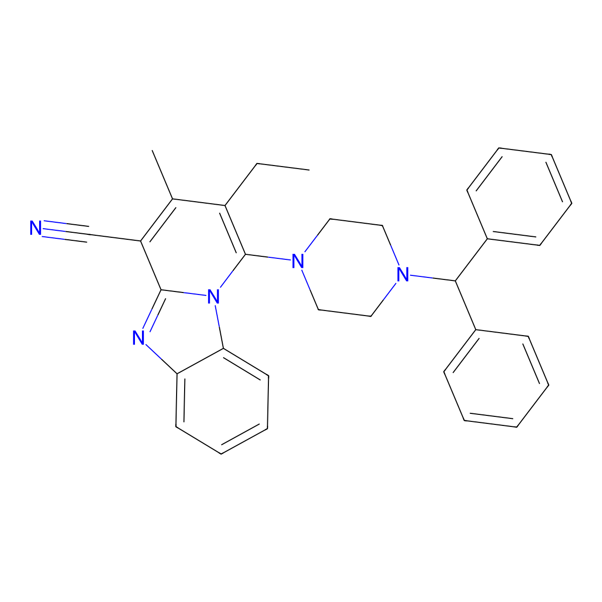 1-[4-(Diphenylmethyl)piperazin-1-yl]-2-ethyl-3-methylpyrido[1,2-a]benzimidazole-4-carbonitrile molecular structure, CAS 305333-05-5