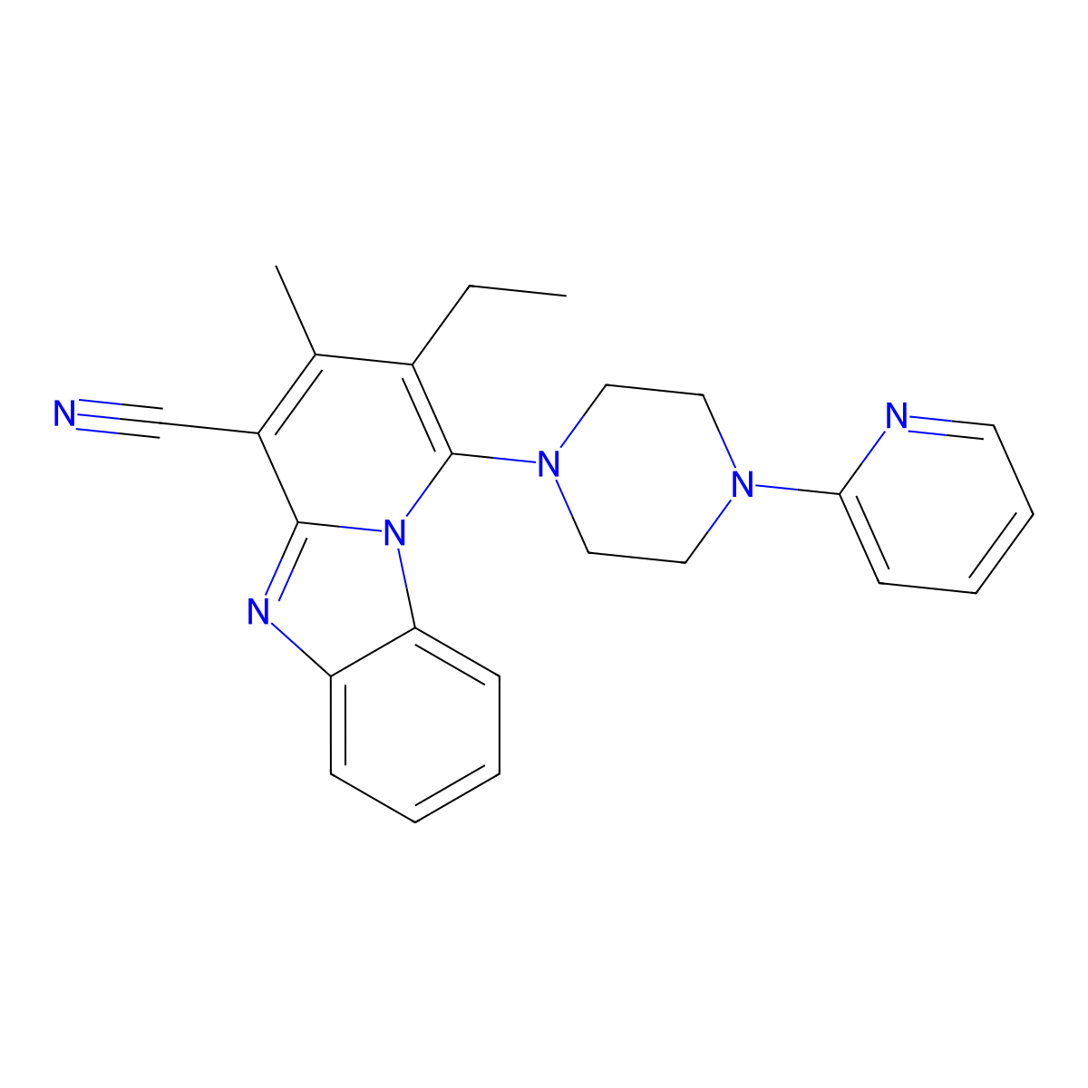 12-Ethyl-11-methyl-13-[4-(pyridin-2-yl)piperazin-1-yl]-1,8-diazatricyclo[7.4.0.0^{2,7}]trideca-2(7),3,5,8,10,12-hexaene-10-carbonitrile molecular structure, CAS 305333-13-5
