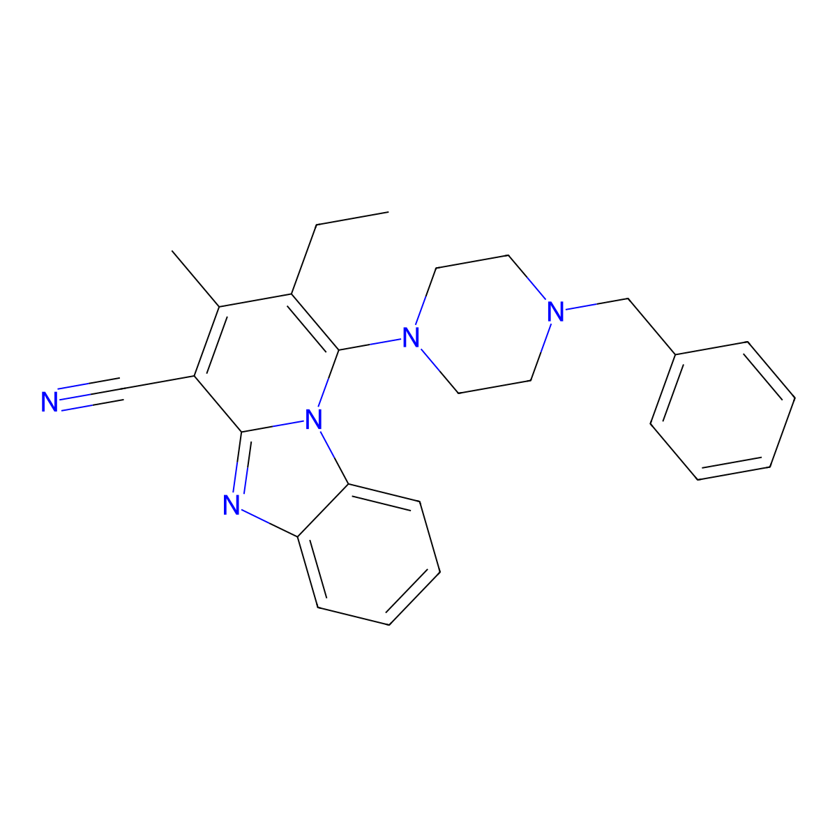 1-(4-Benzylpiperazin-1-yl)-2-ethyl-3-methylpyrido[1,2-a]benzimidazole-4-carbonitrile molecular structure, CAS 305333-15-7