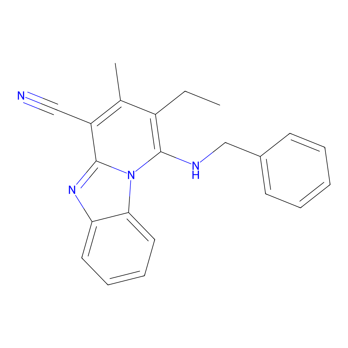 1-(Benzylamino)-2-ethyl-3-methylpyrido[1,2-a]benzimidazole-4-carbonitrile molecular structure, CAS 305333-19-1