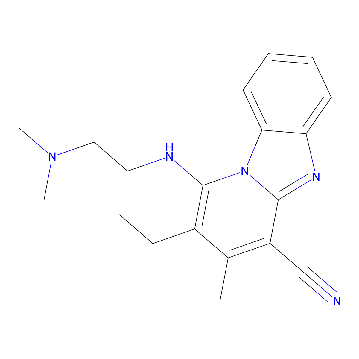 13-{[2-(Dimethylamino)ethyl]amino}-12-ethyl-11-methyl-1,8-diazatricyclo[7.4.0.0^{2,7}]trideca-2(7),3,5,8,10,12-hexaene-10-carbonitrile molecular structure, CAS 305333-21-5