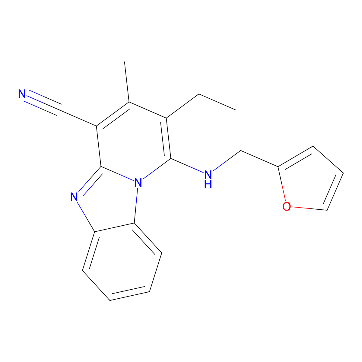 2-Ethyl-1-[(2-furylmethyl)amino]-3-methylpyrido[1,2-a]benzimidazole-4-carbonitrile molecular structure, CAS 305333-27-1