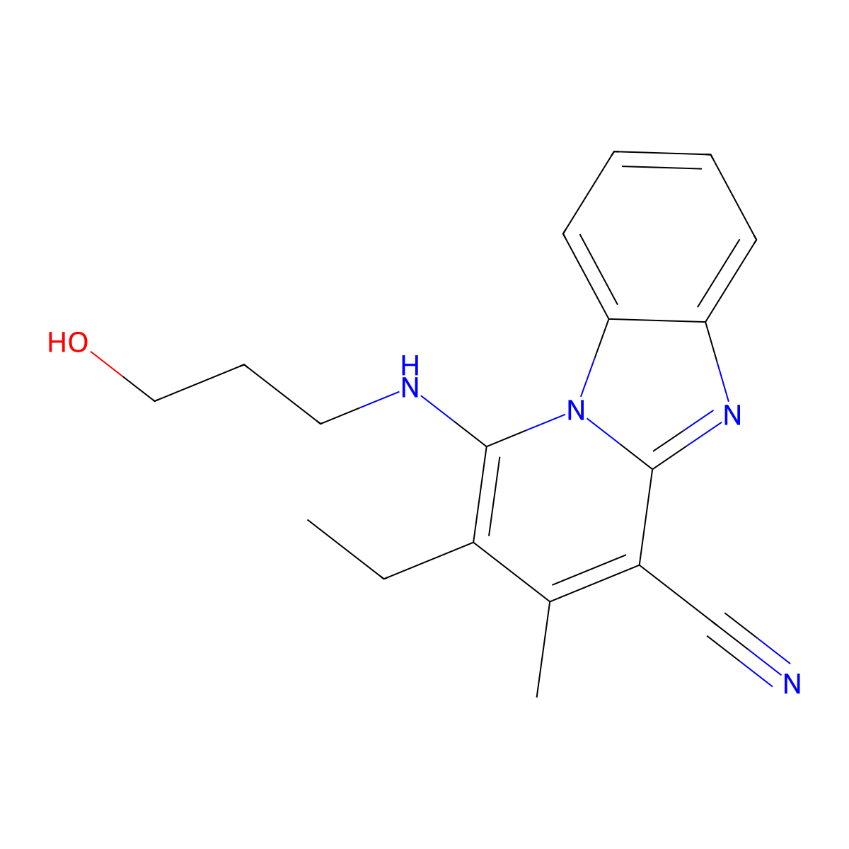 2-Ethyl-1-[(3-hydroxypropyl)amino]-3-methylpyrido[1,2-a]benzimidazole-4-carbonitrile molecular structure, CAS 305333-42-0