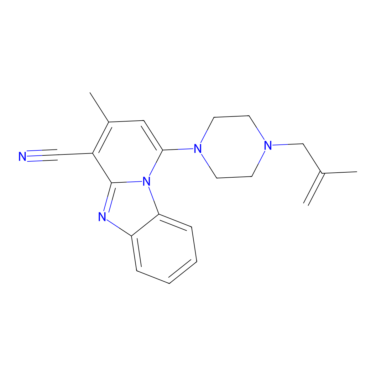 11-Methyl-13-[4-(2-methylprop-2-en-1-yl)piperazin-1-yl]-1,8-diazatricyclo[7.4.0.0^{2,7}]trideca-2(7),3,5,8,10,12-hexaene-10-carbonitrile molecular structure, CAS 305333-66-8
