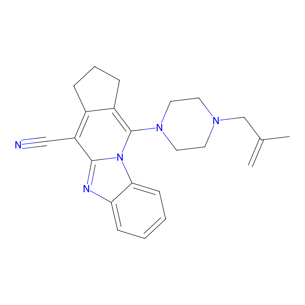 11-(4-(2-methylallyl)piperazin-1-yl)-2,3-dihydro-1H-benzo[4,5]imidazo[1,2-a]cyclopenta[d]pyridine-4-carbonitrile molecular structure, CAS 305333-81-7