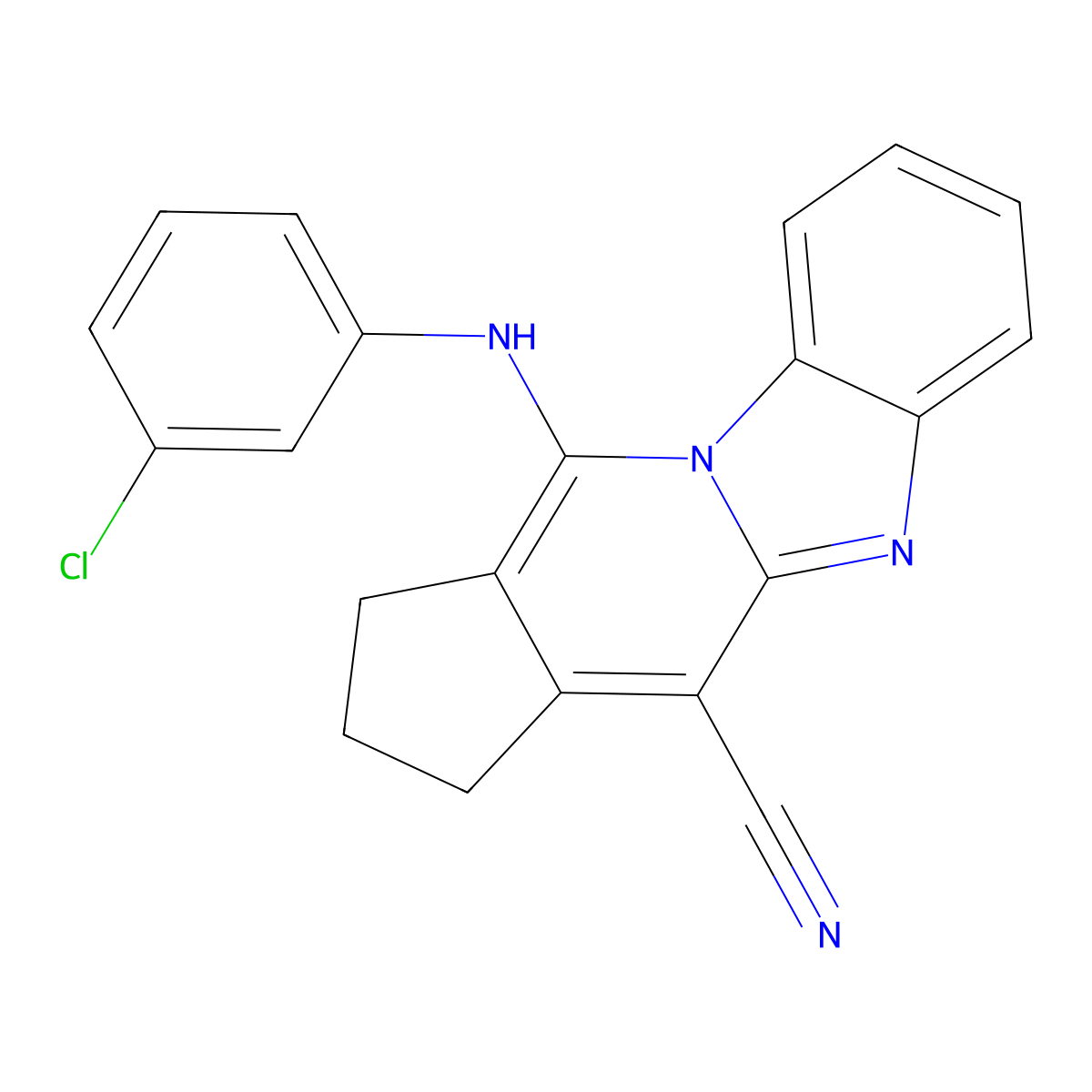 11-((3-chlorophenyl)amino)-2,3-dihydro-1H-benzo[4,5]imidazo[1,2-a]cyclopenta[d]pyridine-4-carbonitrile molecular structure, CAS 305333-89-5