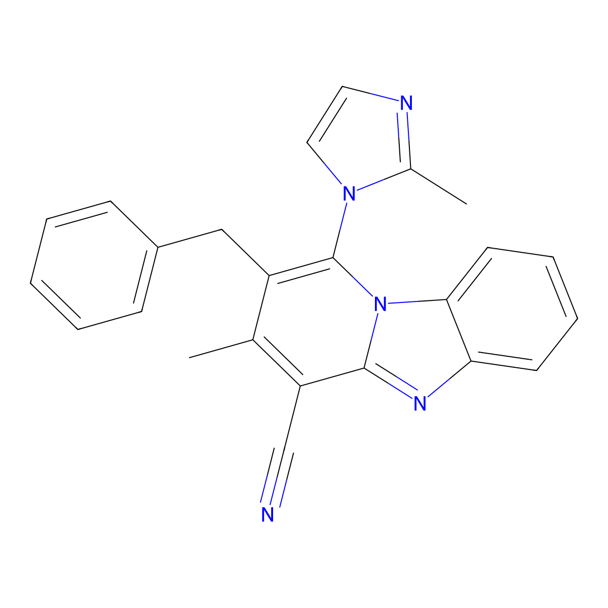 2-Benzyl-3-methyl-1-(2-methylimidazol-1-yl)pyrido[1,2-a]benzimidazole-4-carbonitrile molecular structure, CAS 305333-91-9