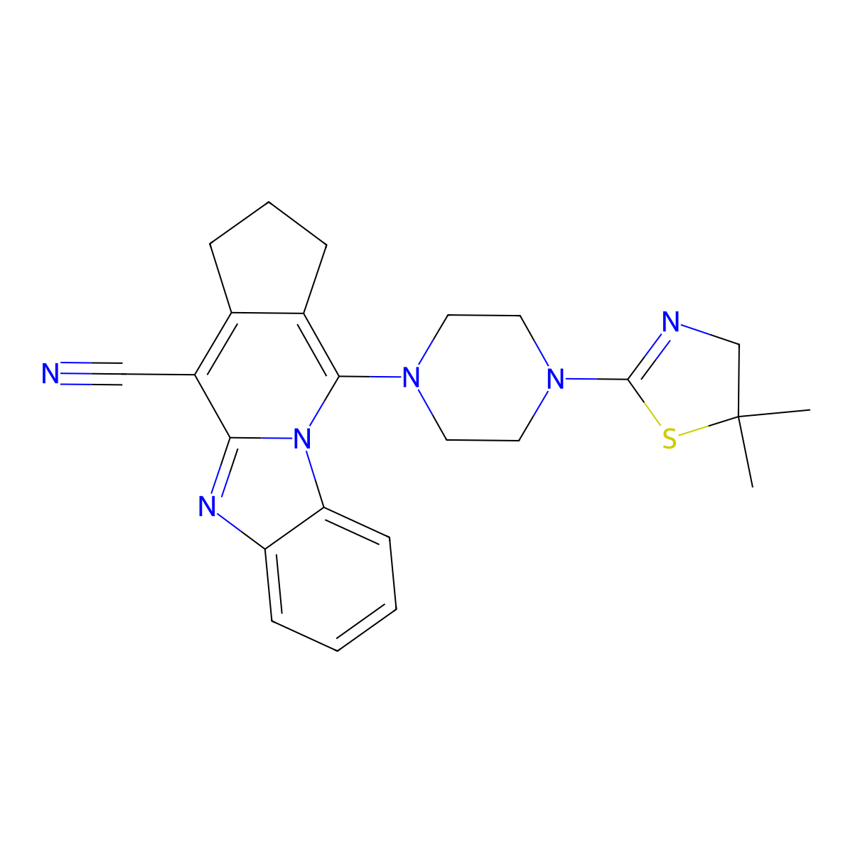 11-(4-(5,5-dimethyl-4,5-dihydrothiazol-2-yl)piperazin-1-yl)-2,3-dihydro-1H-benzo[4,5]imidazo[1,2-a]cyclopenta[d]pyridine-4-carbonitrile molecular structure, CAS 305334-24-1