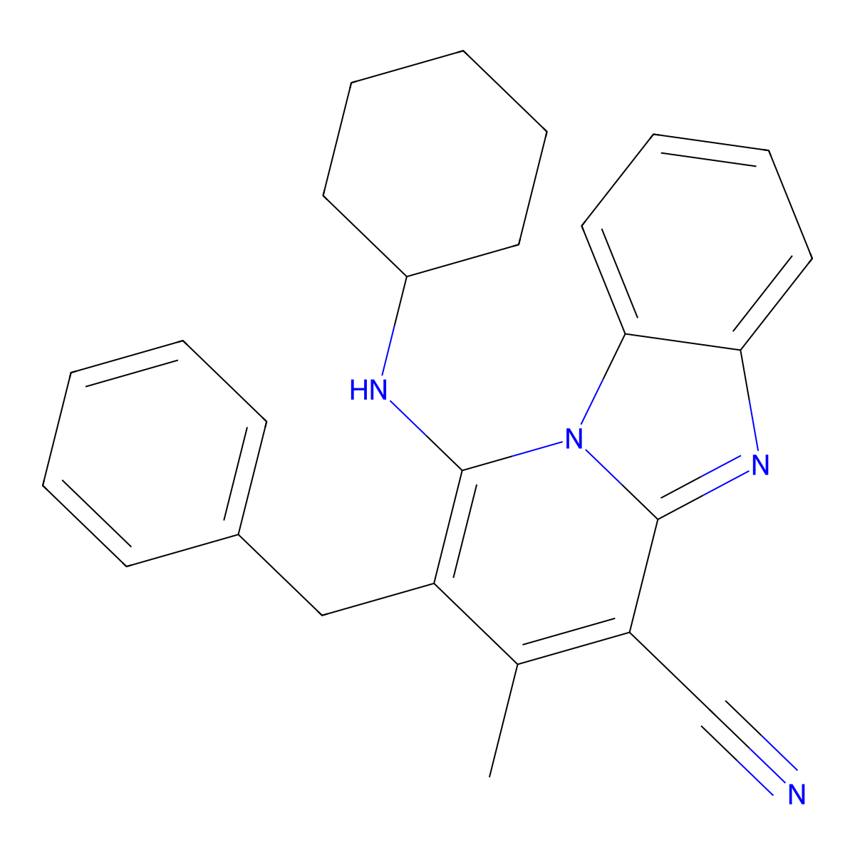 2-Benzyl-1-(cyclohexylamino)-3-methylpyrido[1,2-a]benzimidazole-4-carbonitrile molecular structure, CAS 305334-34-3