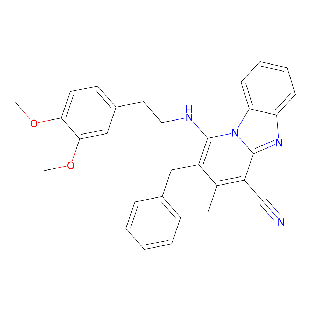 2-Benzyl-1-[2-(3,4-dimethoxyphenyl)ethylamino]-3-methylpyrido[1,2-a]benzimidazole-4-carbonitrile molecular structure, CAS 305334-36-5