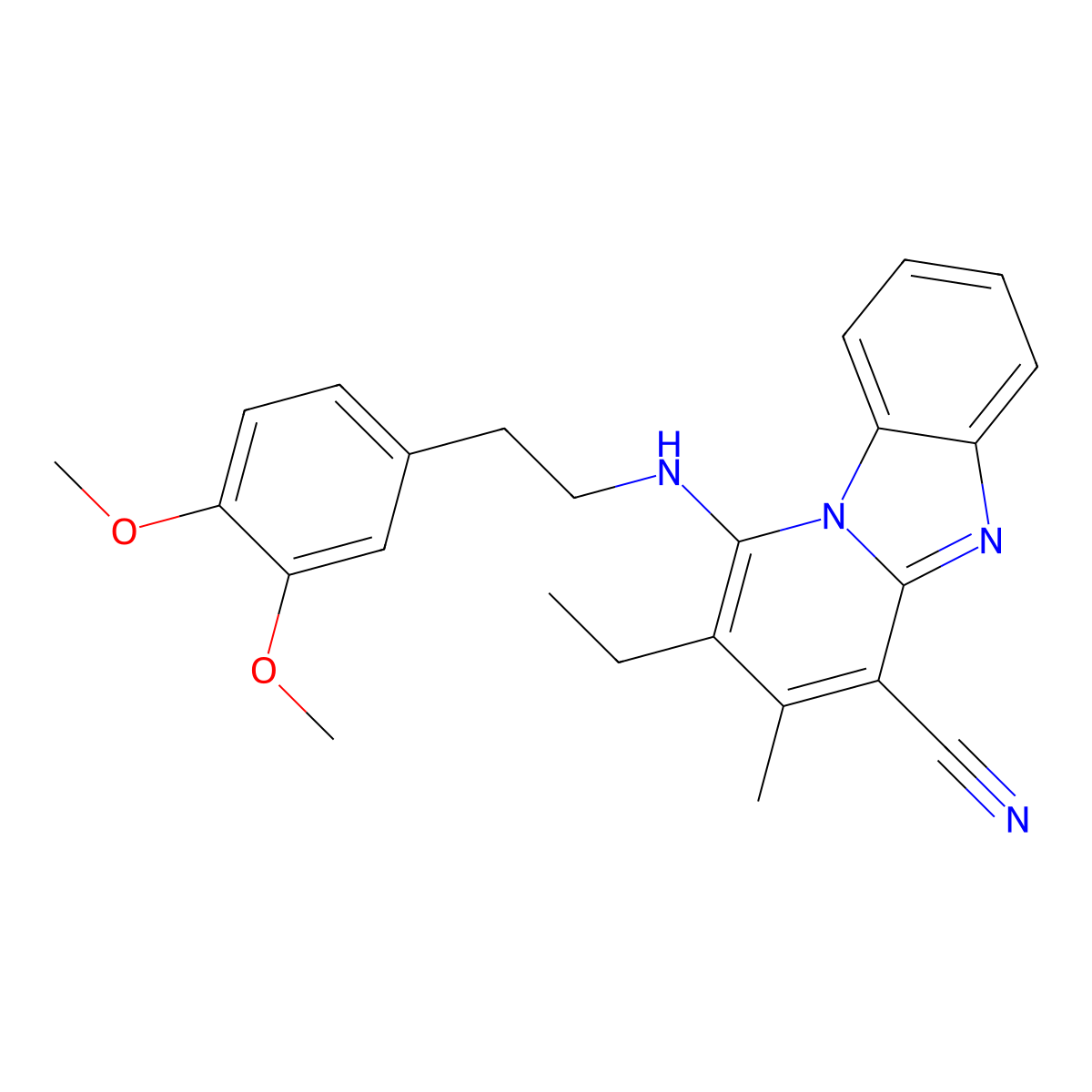 1-{[2-(3,4-Dimethoxyphenyl)ethyl]amino}-2-ethyl-3-methylpyrido[1,2-a]benzimidazole-4-carbonitrile molecular structure, CAS 305334-50-3