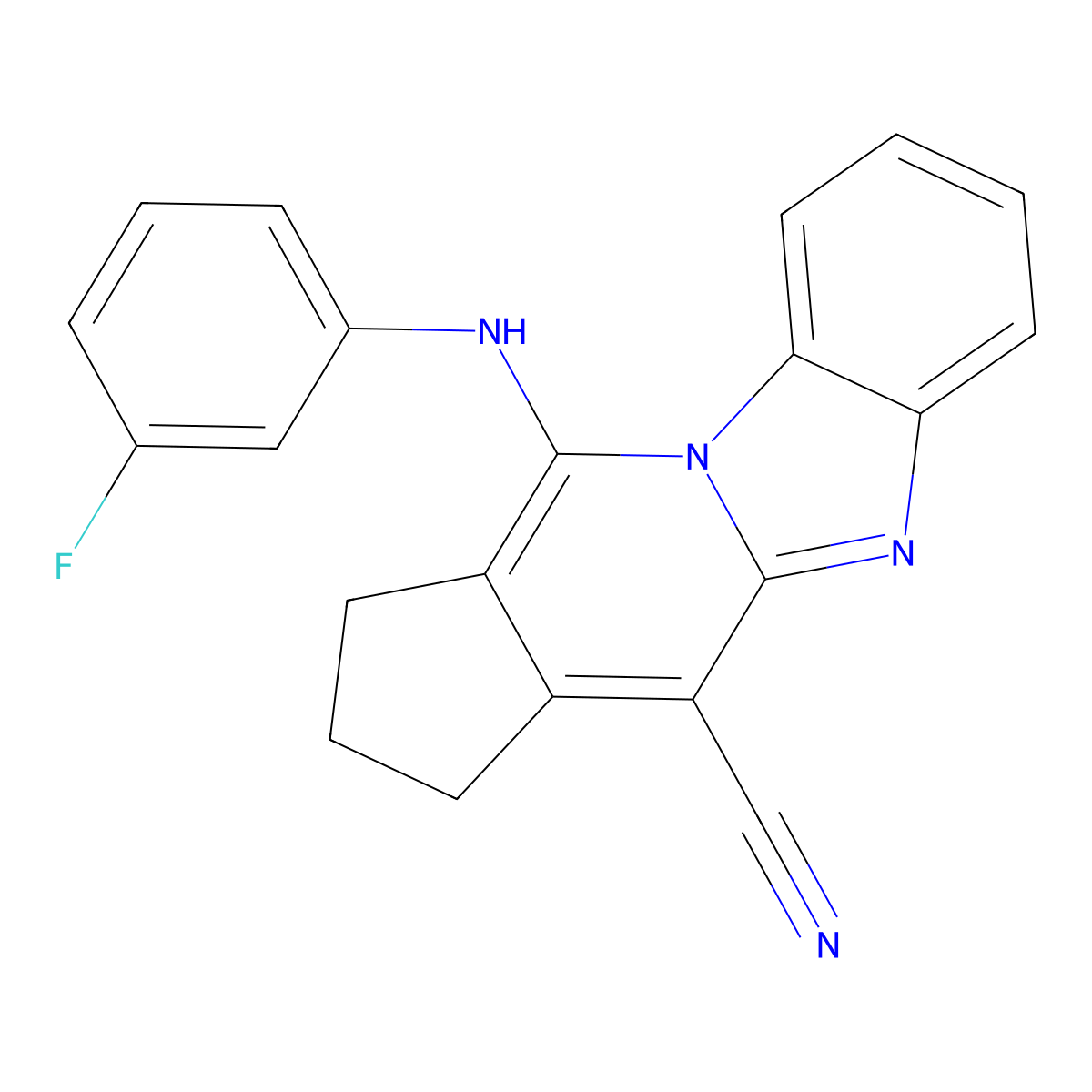 11-((3-fluorophenyl)amino)-2,3-dihydro-1H-benzo[4,5]imidazo[1,2-a]cyclopenta[d]pyridine-4-carbonitrile molecular structure, CAS 305334-94-5