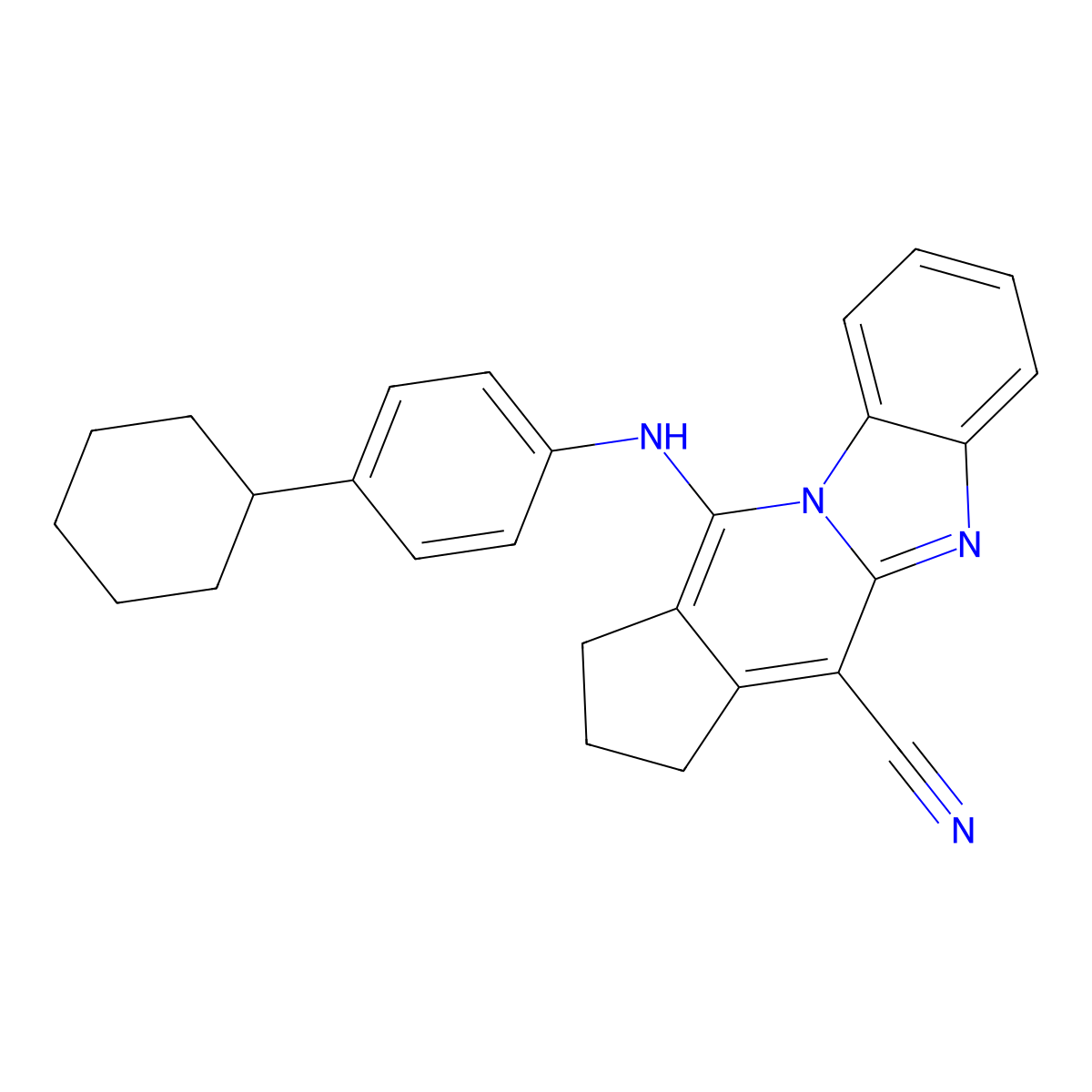11-((4-cyclohexylphenyl)amino)-2,3-dihydro-1H-benzo[4,5]imidazo[1,2-a]cyclopenta[d]pyridine-4-carbonitrile molecular structure, CAS 305334-98-9