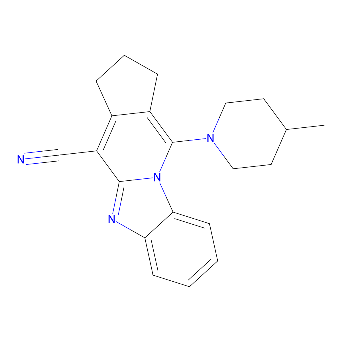 11-(4-methylpiperidin-1-yl)-2,3-dihydro-1H-cyclopenta[4,5]pyrido[1,2-a]benzimidazole-4-carbonitrile molecular structure, CAS 305335-00-6