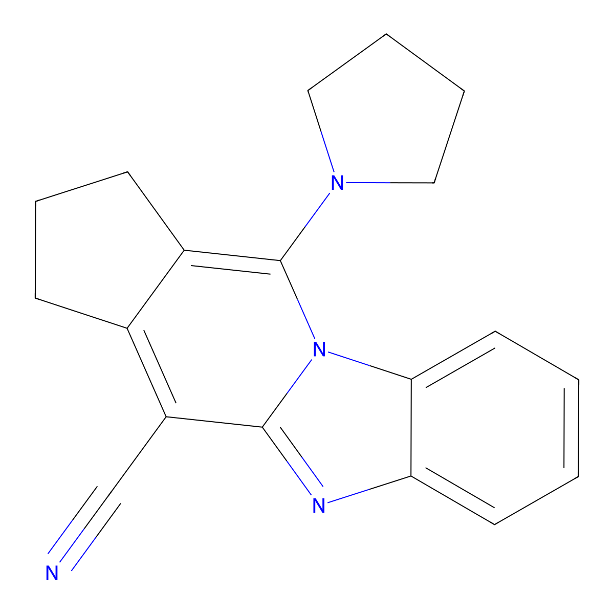 11-(1-pyrrolidinyl)-2,3-dihydro-1H-cyclopenta[4,5]pyrido[1,2-a]benzimidazole-4-carbonitrile molecular structure, CAS 305335-02-8