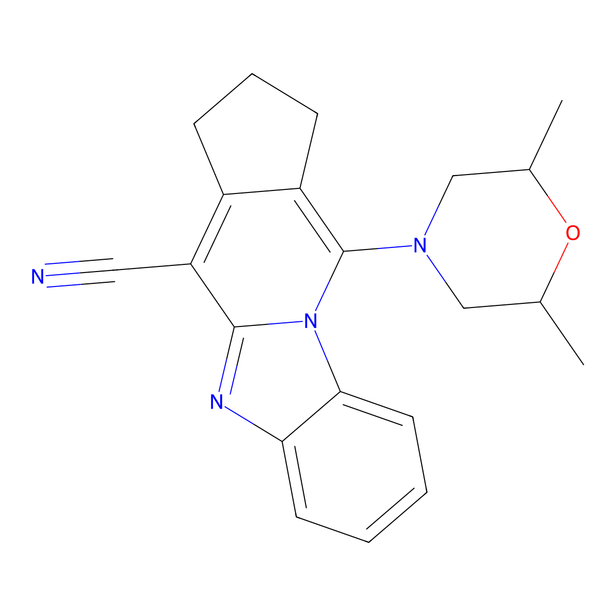 11-(2,6-dimethylmorpholino)-2,3-dihydro-1H-benzo[4,5]imidazo[1,2-a]cyclopenta[d]pyridine-4-carbonitrile molecular structure, CAS 305335-10-8