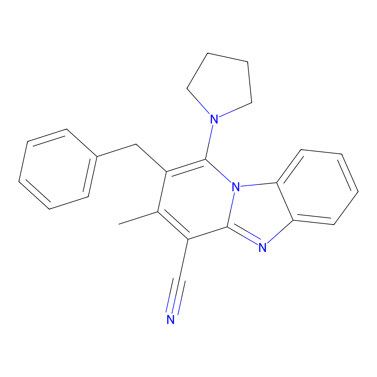 2-Benzyl-3-methyl-1-(1-pyrrolidinyl)pyrido[1,2-a]benzimidazole-4-carbonitrile molecular structure, CAS 305335-18-6