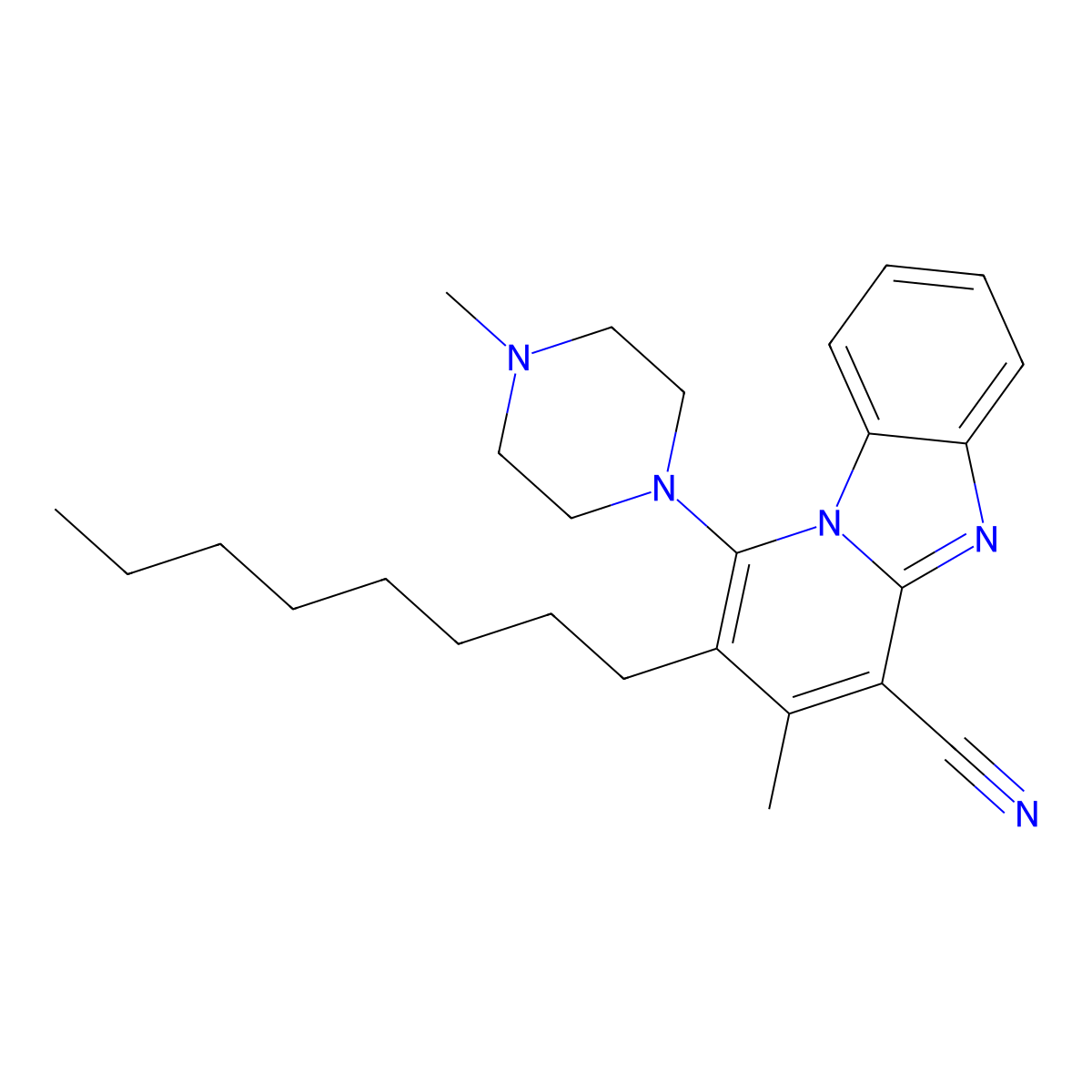 3-Methyl-1-(4-methylpiperazin-1-yl)-2-octylpyrido[1,2-a]benzimidazole-4-carbonitrile molecular structure, CAS 305335-34-6
