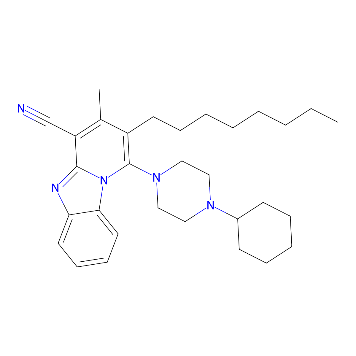 1-(4-Cyclohexylpiperazin-1-yl)-3-methyl-2-octylpyrido[1,2-a]benzimidazole-4-carbonitrile molecular structure, CAS 305335-36-8